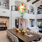 Long Spiral Murano Style Blown Glass Chandelier - Vibrant Abstract Art Lighting D28"xH48" - BeyPan