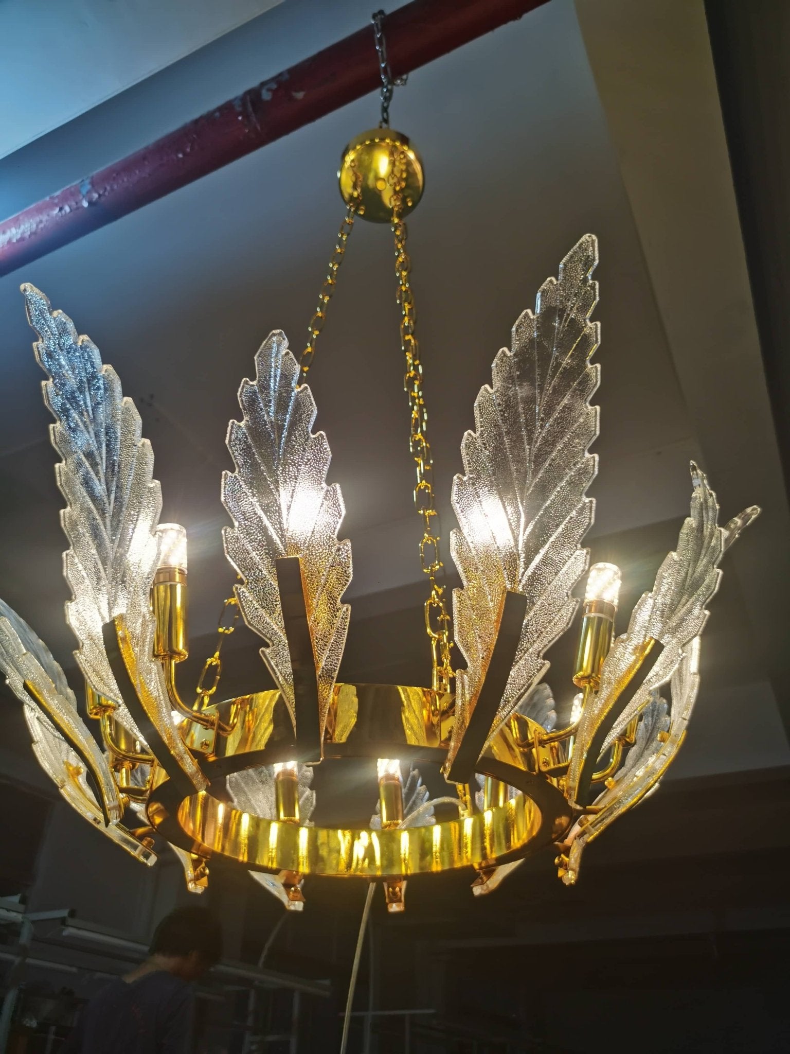 Luxury Glass Leaf Chandelier Gold Frame Zweitbild