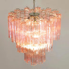 Madeleine Pink Murano-Style Tiered Glass Tube Chandelier - BeyPan