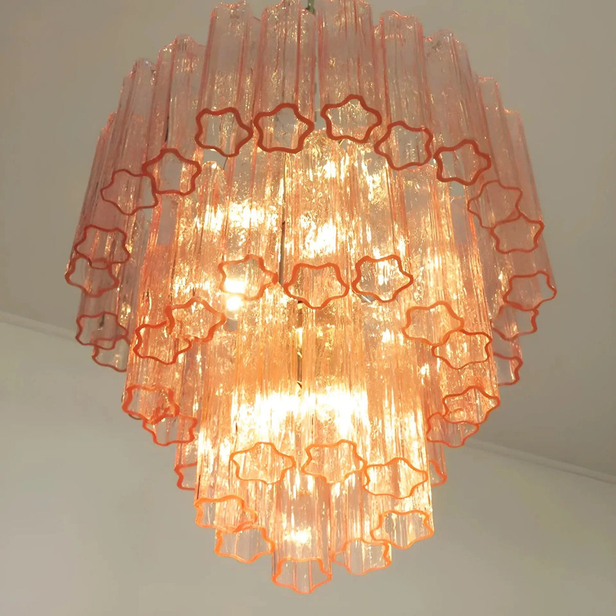 Madeleine Pink Murano-Style Tiered Glass Tube Chandelier - BeyPan