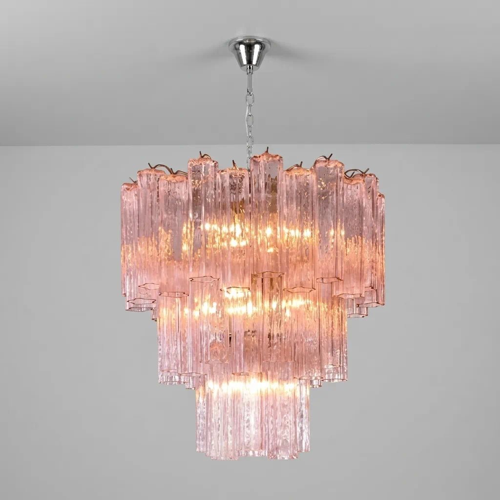Madeleine Pink Murano-Style Tiered Glass Tube Chandelier - BeyPan