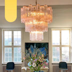 Madeleine Pink Murano-Style Tiered Glass Tube Chandelier - BeyPan