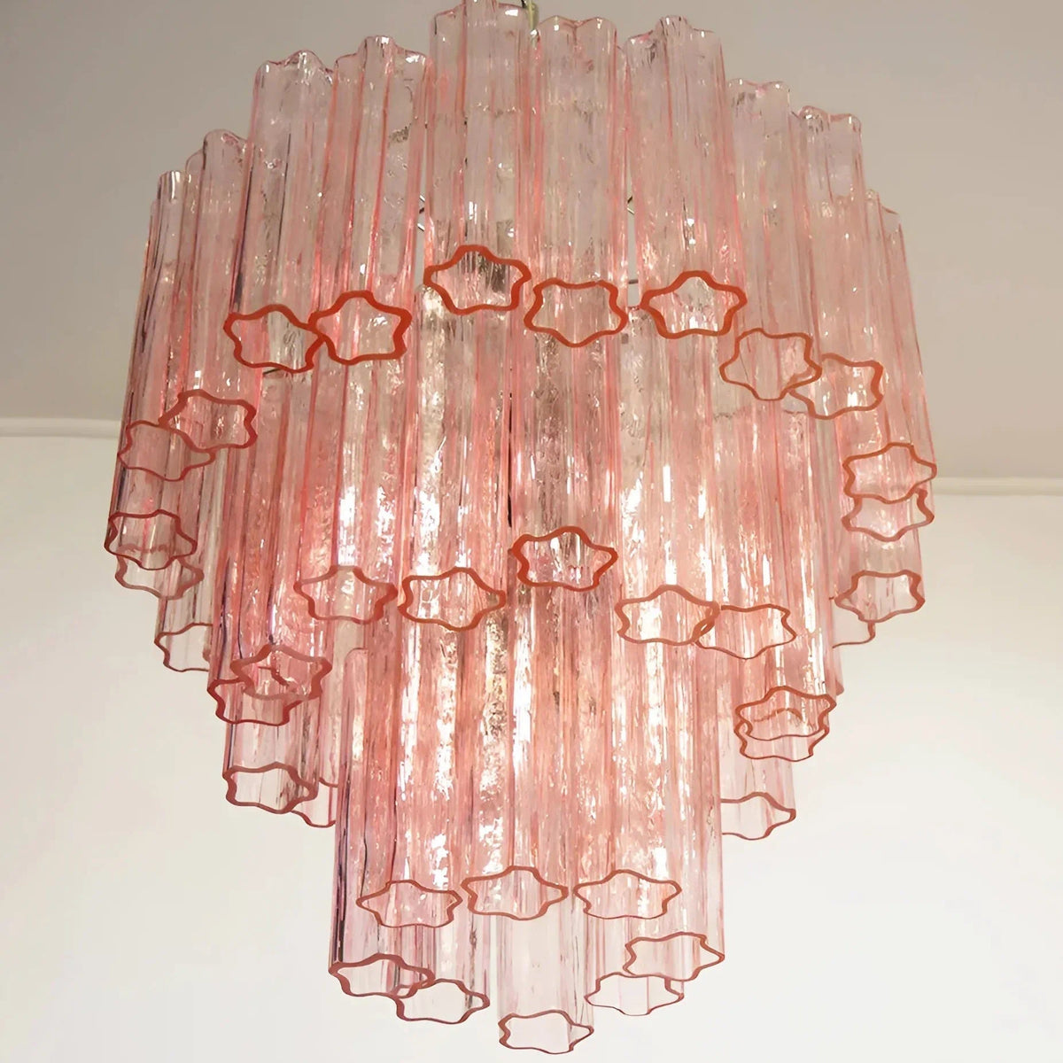 Madeleine Pink Murano-Style Tiered Glass Tube Chandelier - BeyPan