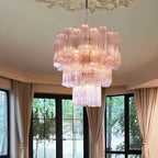 Madeleine Pink Murano-Style Tiered Glass Tube Chandelier - BeyPan