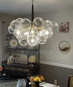 Mid-Century Aria Sphere Cluster Pendant - Modern Hand-Blown Clear Glass Bubble - BeyPan