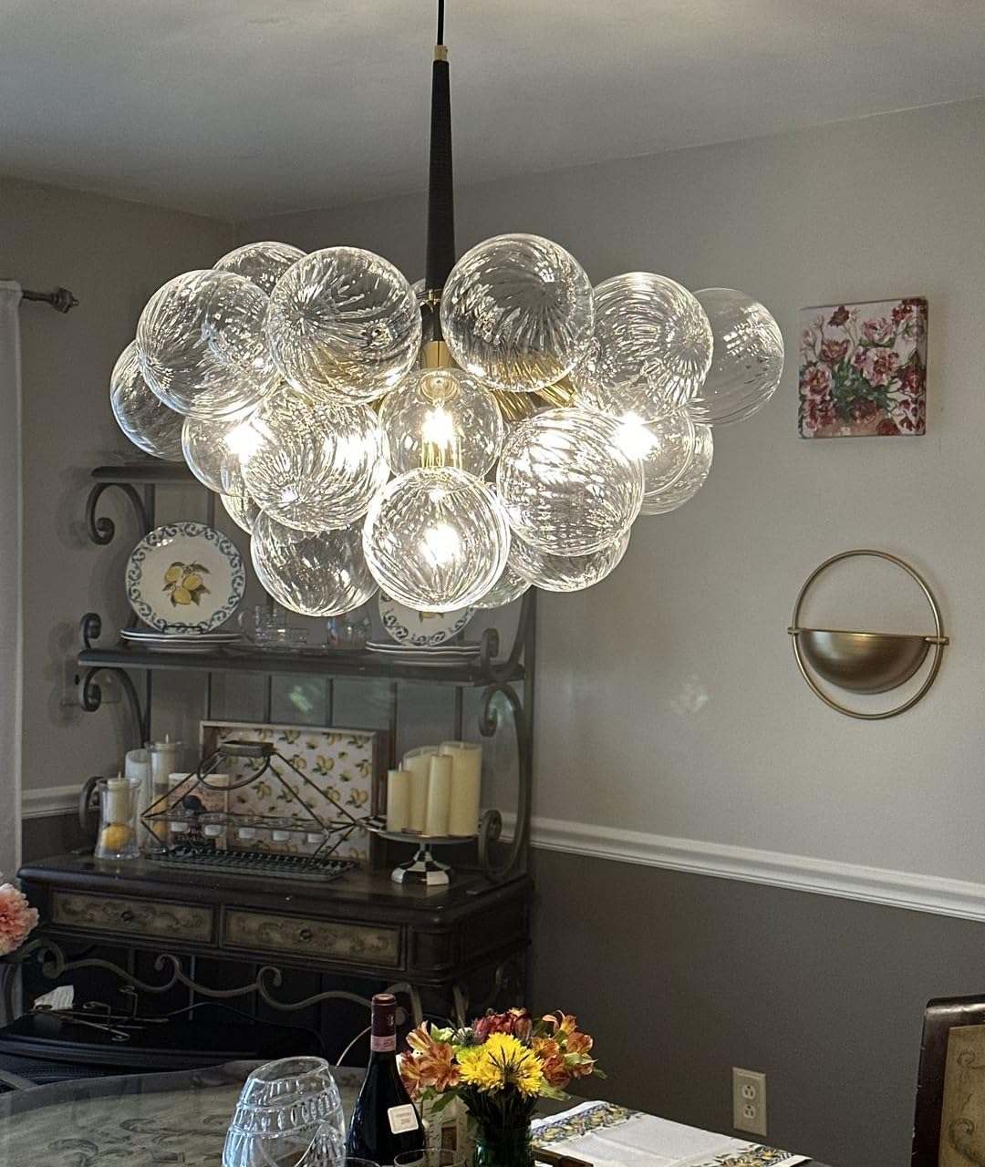 Mid-Century Aria Sphere Cluster Pendant - Modern Hand-Blown Clear Glass Bubble - BeyPan
