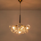 Mid-Century Aria Sphere Cluster Pendant - Modern Hand-Blown Clear Glass Bubble - BeyPan