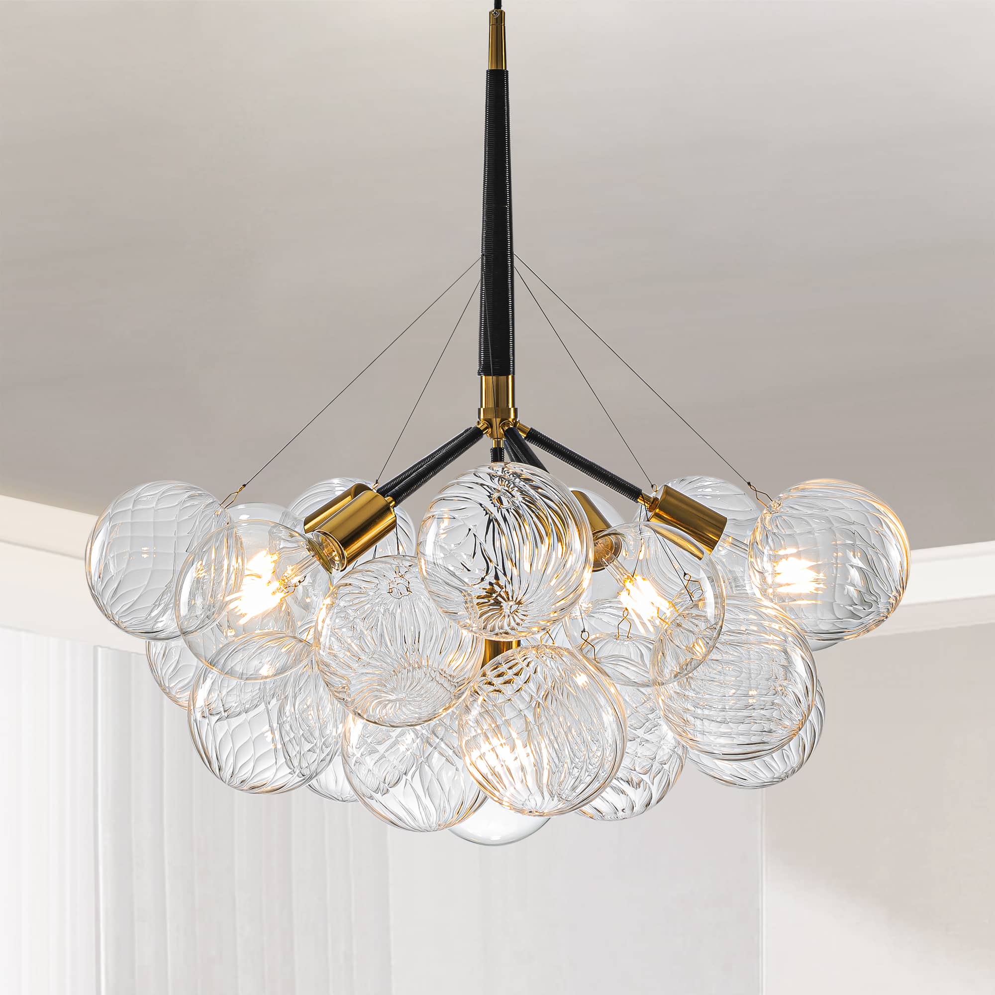 Mid Century Bubbles Chandelier Clear Swirled Texture Glass Ball - BeyPan Hauptbild