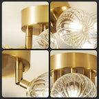 Mid Century Ceiling Light Brass Semi Flush Clear Ribbed Glass Globe - BeyPan