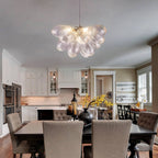 Mid Century Glass Chandelier Oval Shape Clear Cobblestone Swirled Texture - BeyPan