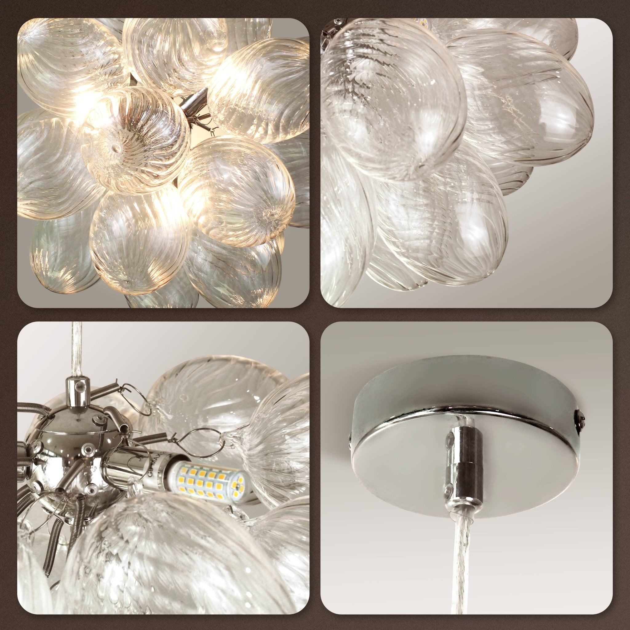 Mid Century Glass Chandelier Oval Shape Clear Cobblestone Swirled Texture - BeyPan