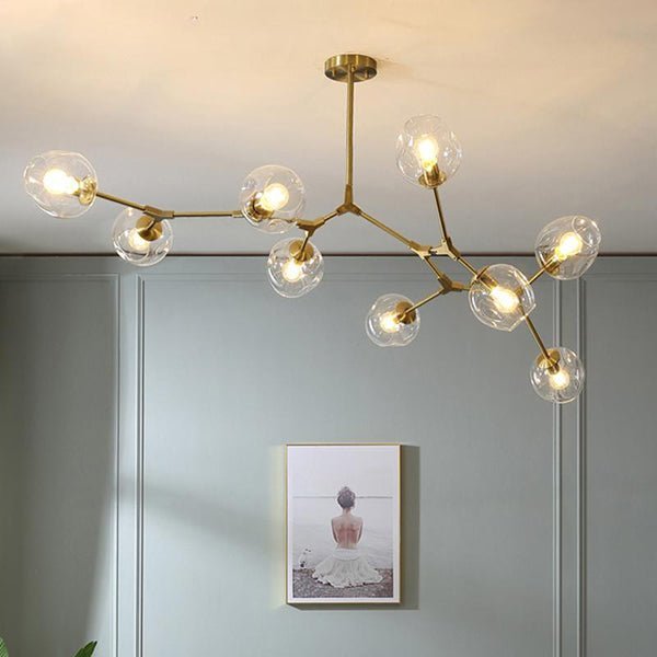 Mid-Century Modern Linear Tree Branch Chandelier - Rotatable LED with Gradient Glass - BeyPan