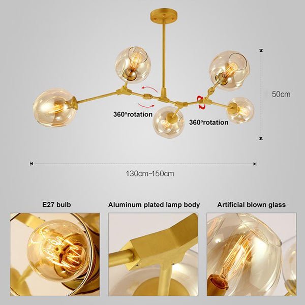 Mid-Century Modern Linear Tree Branch Chandelier - Rotatable LED with Gradient Glass - BeyPan