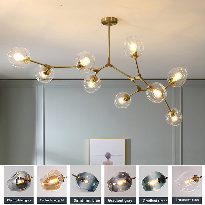 Mid-Century Modern Linear Tree Branch Chandelier - Rotatable LED with Gradient Glass - BeyPan