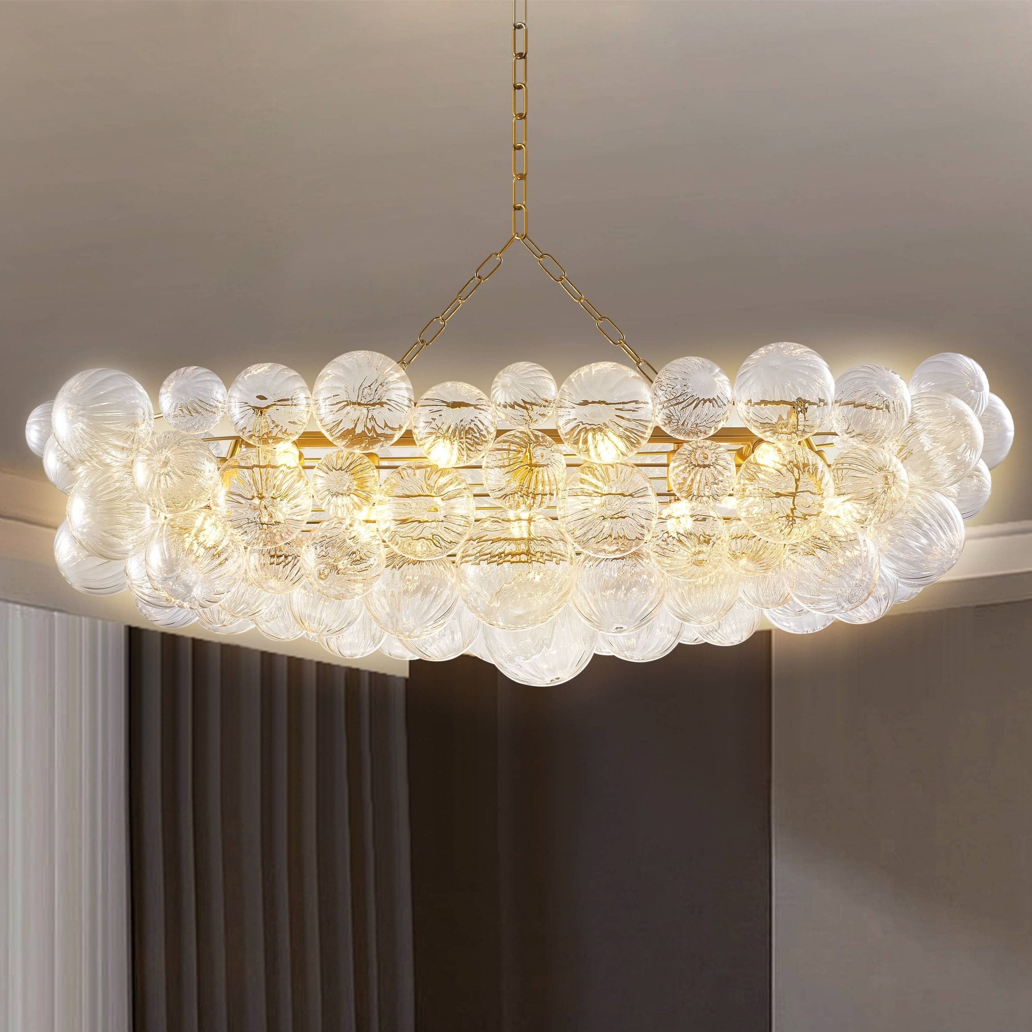 Mid Century Rectangular Bubbles Chandelier Clear Ball Swirled Texture - BeyPan Hauptbild
