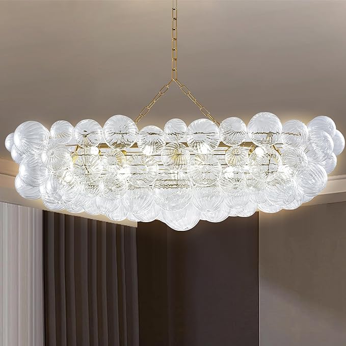 Mid Century Rectangular Bubbles Chandelier Clear Ball Swirled Texture Zweitbild
