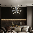 Mid-Century Starburst Chandelier Twisted Metal Tubes White Lamp Shade - BeyPan