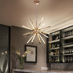 Mid-Century Starburst Chandelier Twisted Metal Tubes White Lamp Shade - BeyPan