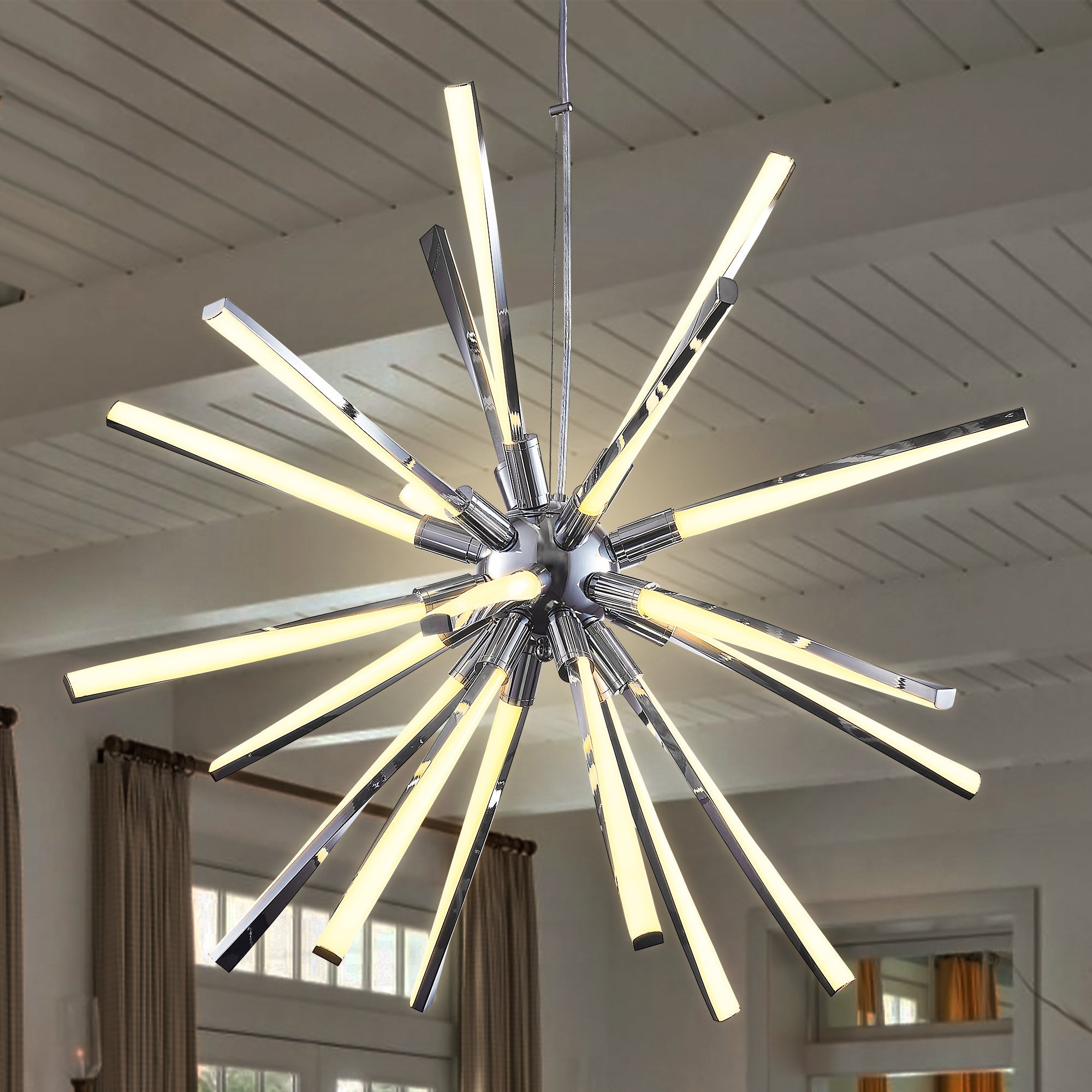 Mid-Century Starburst Chandelier Twisted Metal Tubes White Lamp Shade Zweitbild