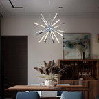 Mid-Century Starburst Chandelier Twisted Metal Tubes White Lamp Shade - BeyPan