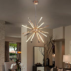 Mid-Century Starburst Chandelier Twisted Metal Tubes White Lamp Shade - BeyPan