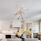 Mid-Century Starburst Chandelier Twisted Metal Tubes White Lamp Shade - BeyPan