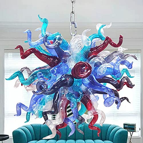 Midnight Galaxy Artisan Blown Glass Chandelier - Vibrant Blue, Crimson Red, and Crystal Clear Zweitbild
