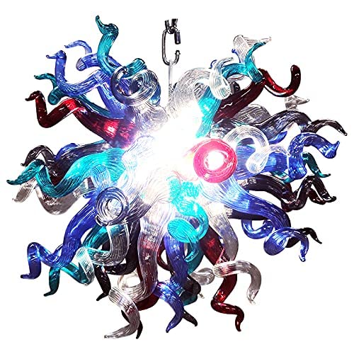 Midnight Galaxy Artisan Blown Glass Chandelier - Vibrant Blue, Crimson Red, and Crystal Clear - BeyPan Hauptbild