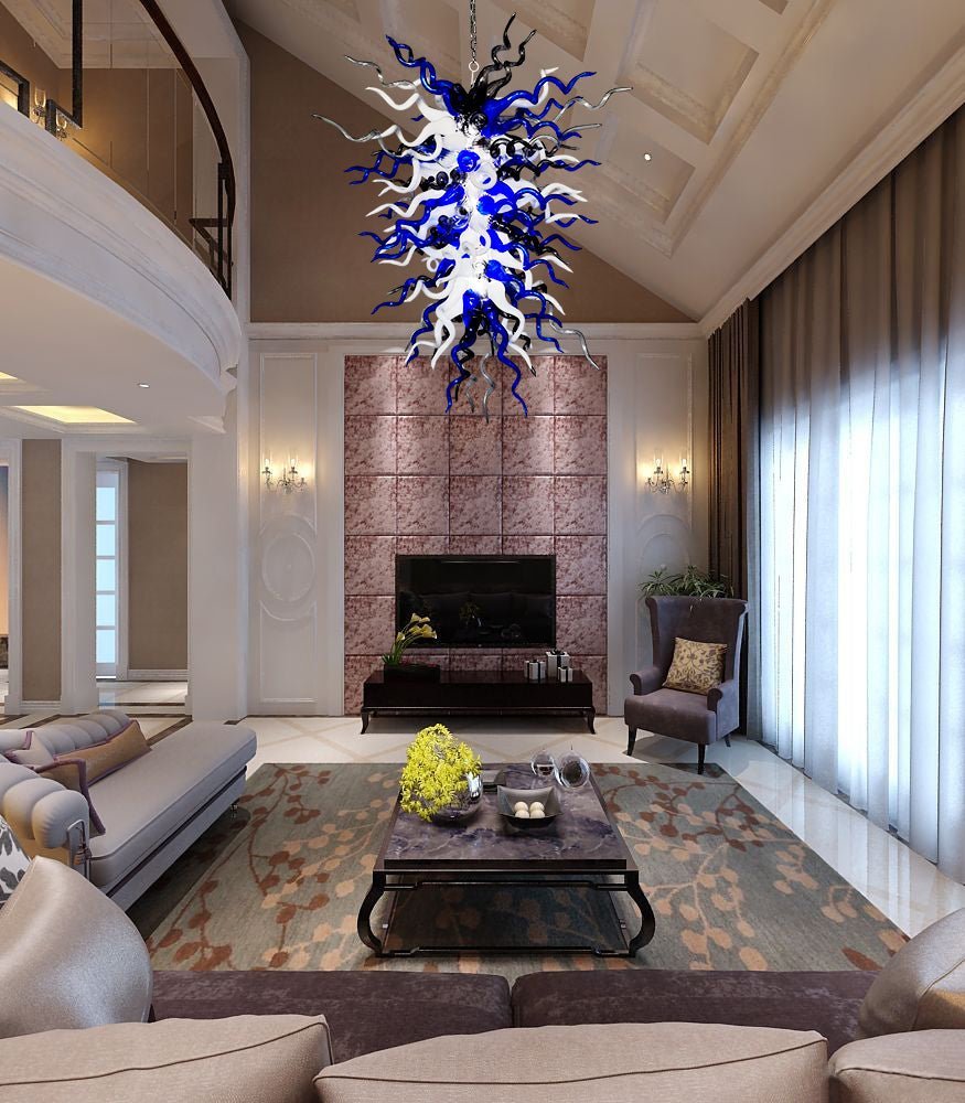 Midnight Nebula Artisan Blown Glass Chandelier - Blue, Black, and White - BeyPan