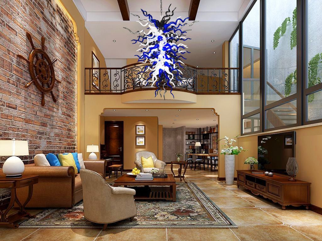 Midnight Nebula Artisan Blown Glass Chandelier - Blue, Black, and White - BeyPan