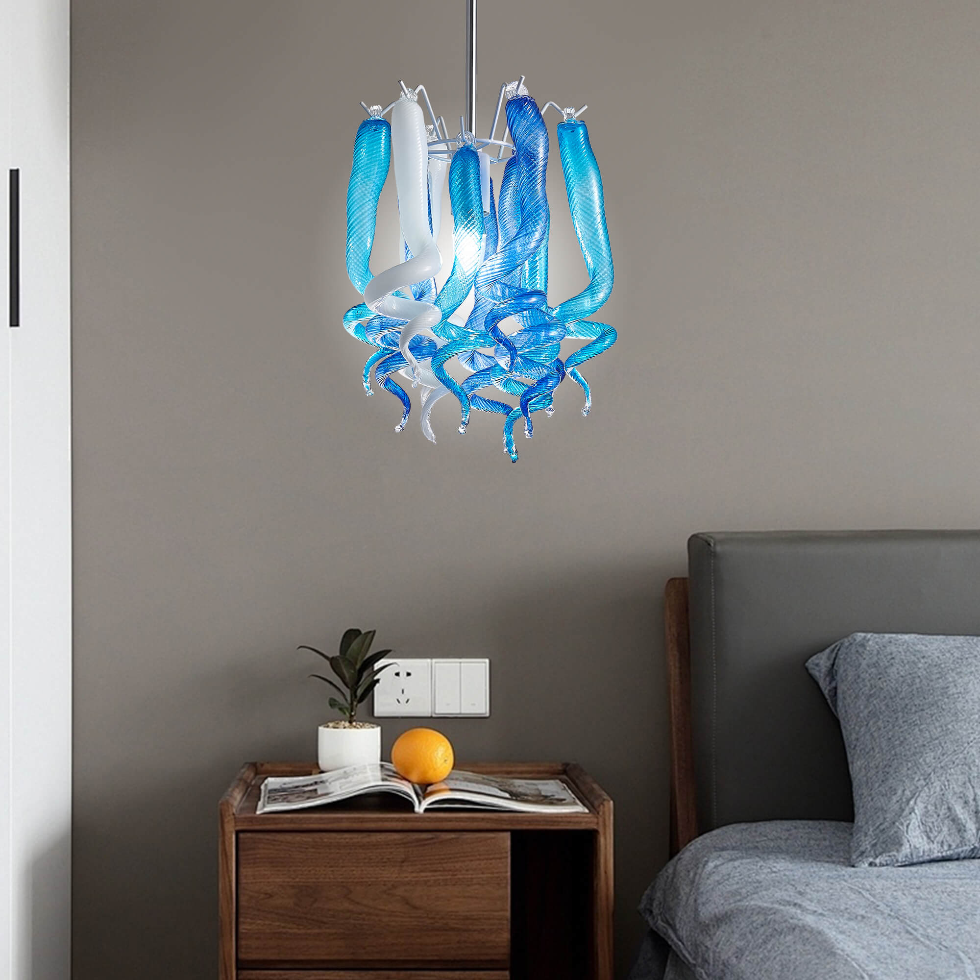 Miniature Designed Murano Style Glass Blue And White Pendant - BeyPan