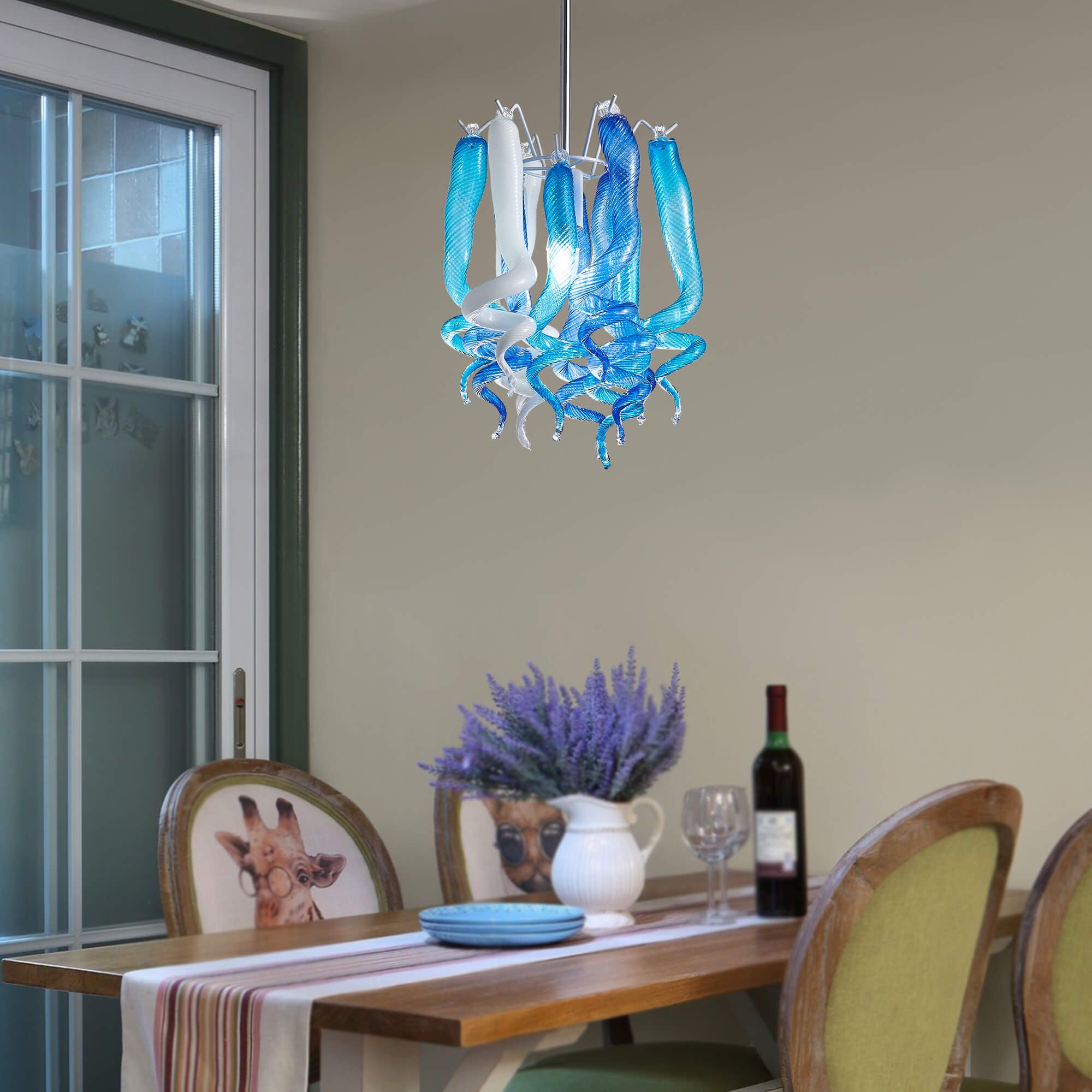 Miniature Designed Murano Style Glass Blue And White Pendant - BeyPan