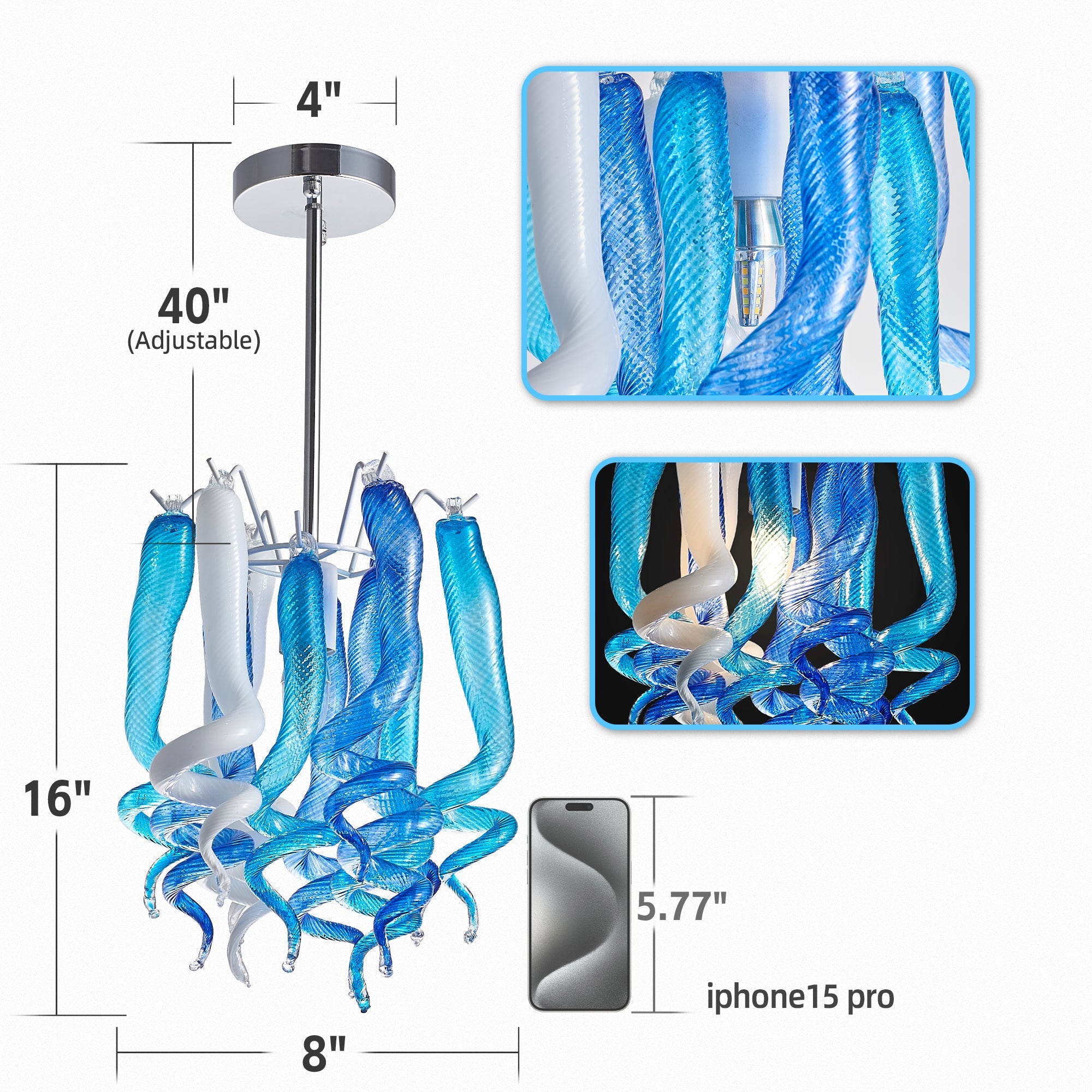 Miniature Designed Murano Style Glass Blue And White Pendant Zweitbild