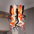 Miniature Designed Murano Style Glass Chandelier White Red And Brown Pendants - BeyPan