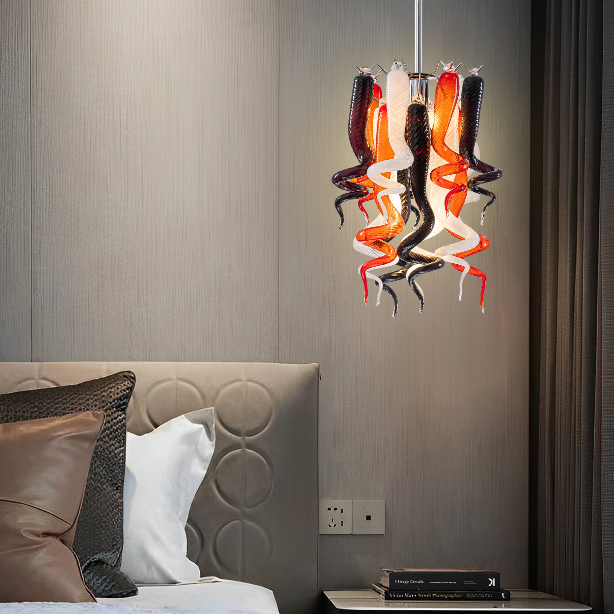 Miniature Designed Murano Style Glass Chandelier White Red And Brown Pendants Zweitbild