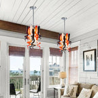 Miniature Designed Murano Style Glass Chandelier White Red And Brown Pendants - BeyPan