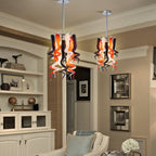 Miniature Designed Murano Style Glass Chandelier White Red And Brown Pendants - BeyPan
