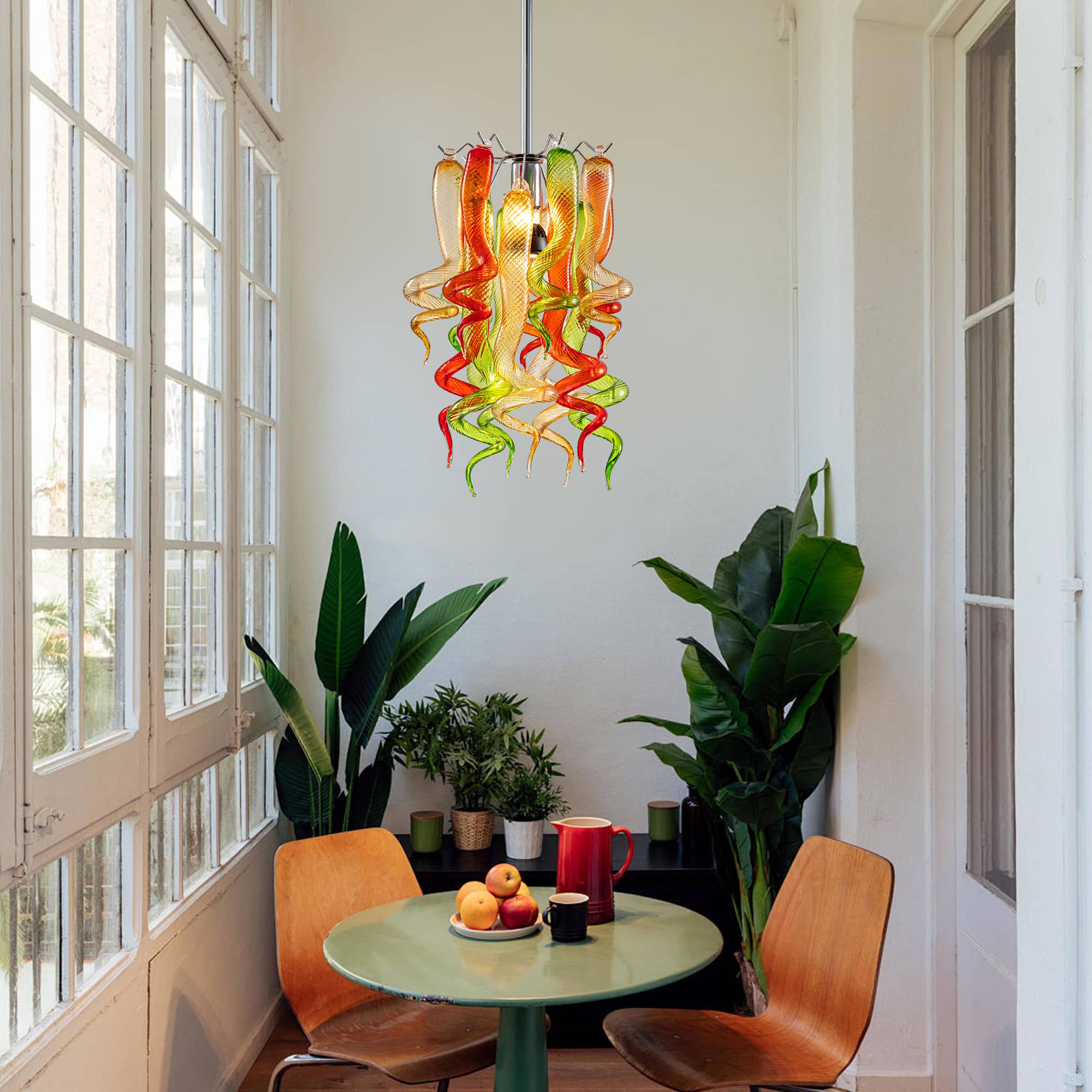 Miniature Designed Murano Style Green Red And Amber Glass Pendants - BeyPan