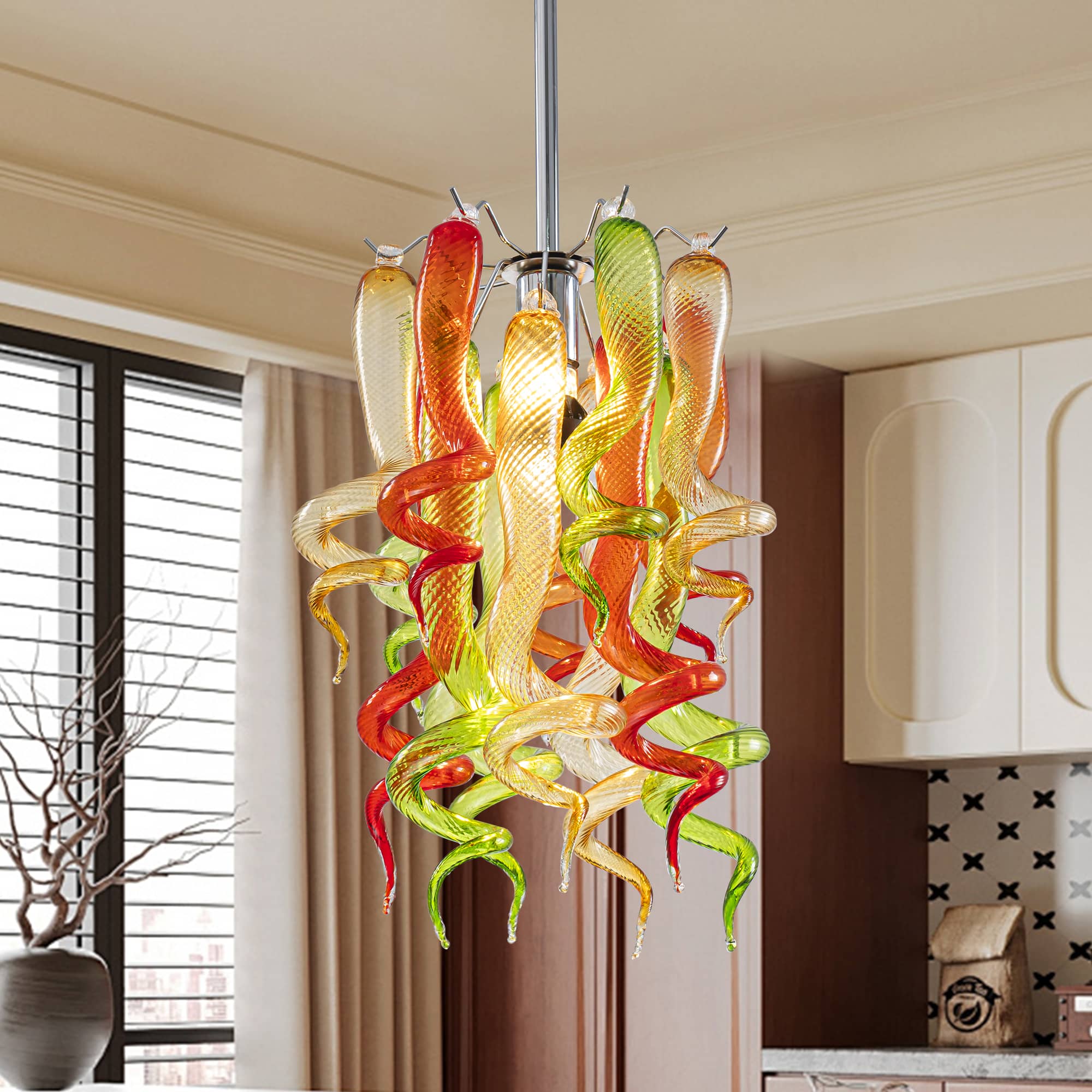 Miniature Designed Murano Style Green Red And Amber Glass Pendants - BeyPan Hauptbild