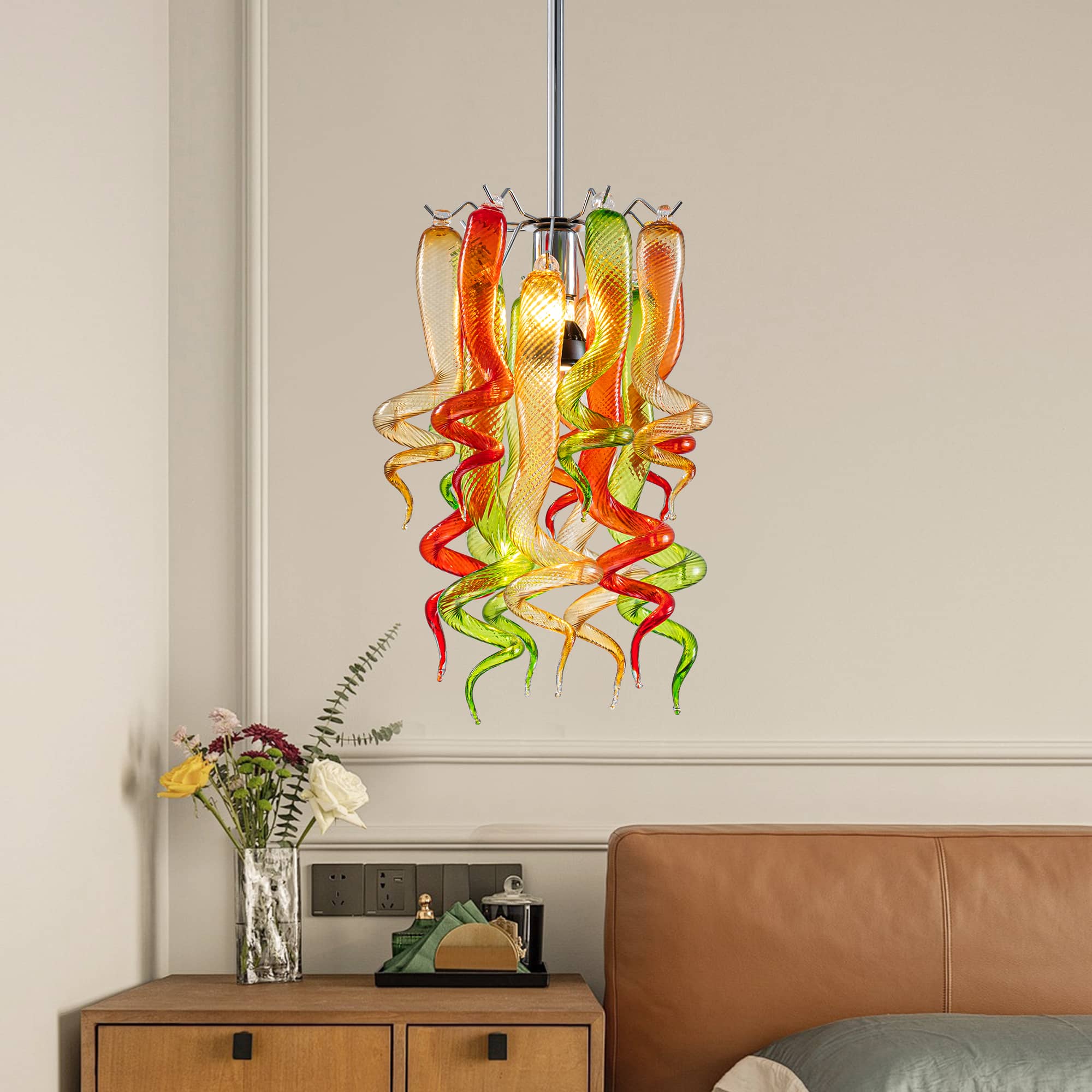 Miniature Designed Murano Style Green Red And Amber Glass Pendants Zweitbild