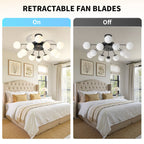 Modern 12-Light Black Globe Chandelier Fan with Remote - BeyPan