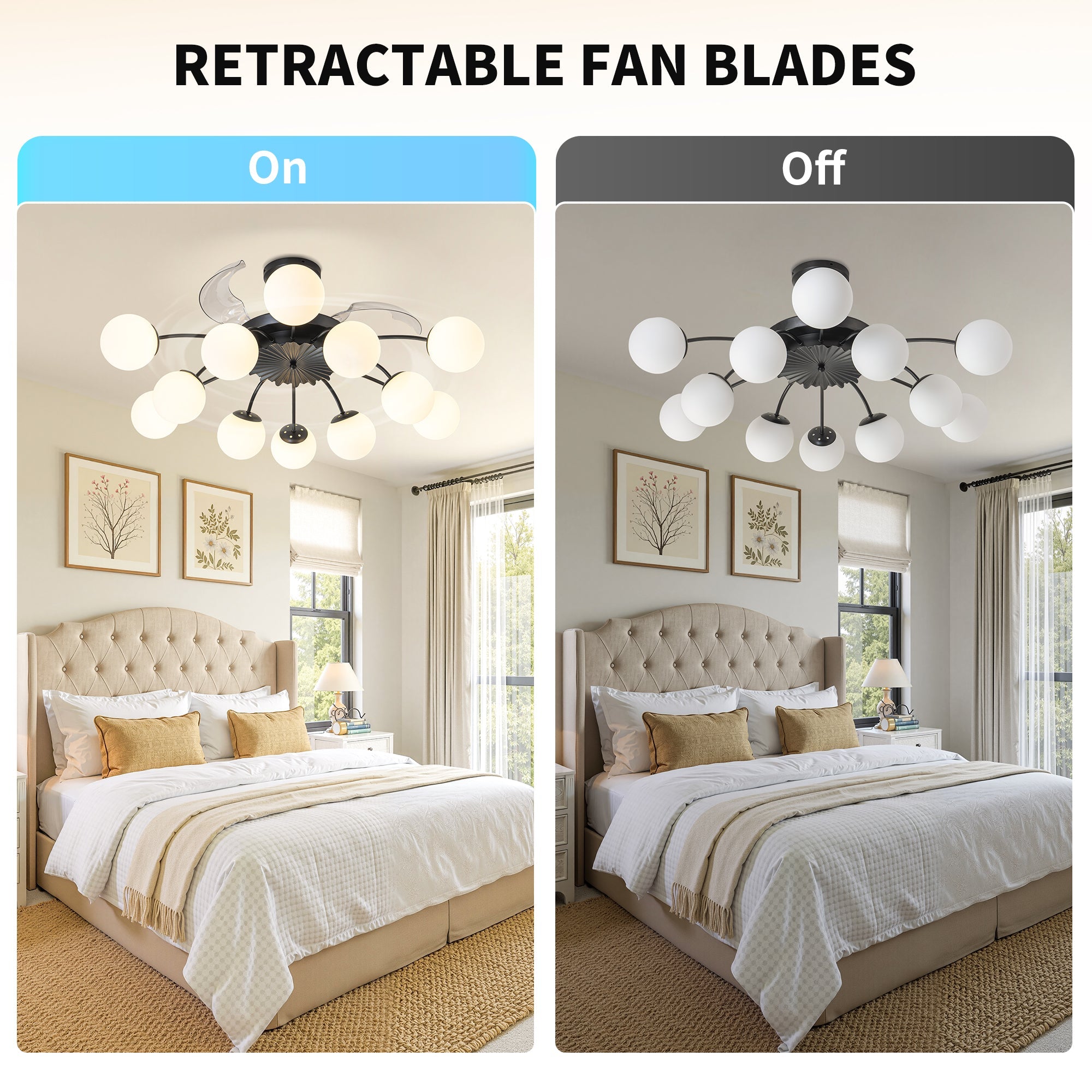 Modern 12-Light Black Globe Chandelier Fan with Remote - BeyPan