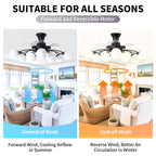 Modern 12-Light Black Globe Chandelier Fan with Remote - BeyPan