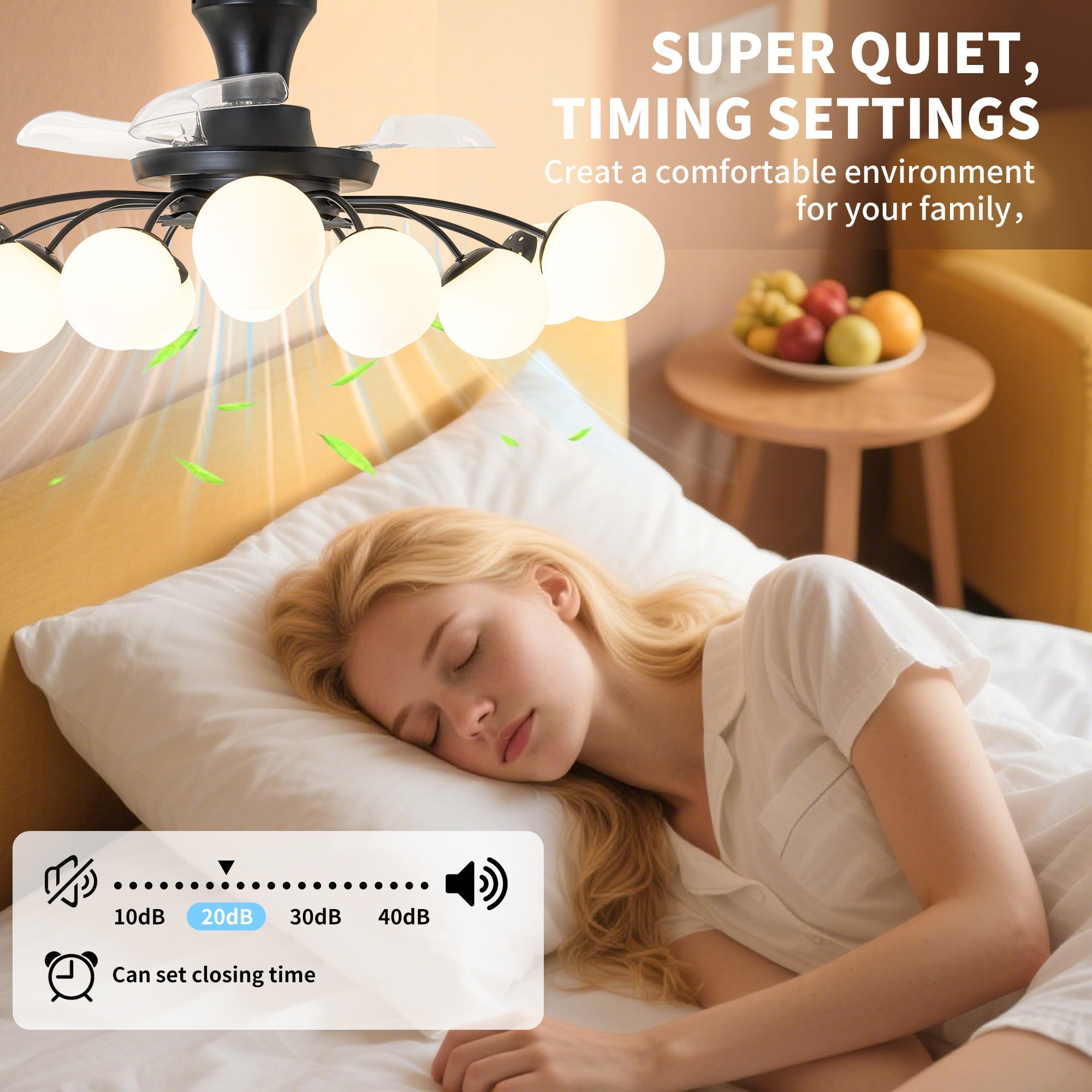 Modern 12-Light Black Globe Chandelier Fan with Remote - BeyPan