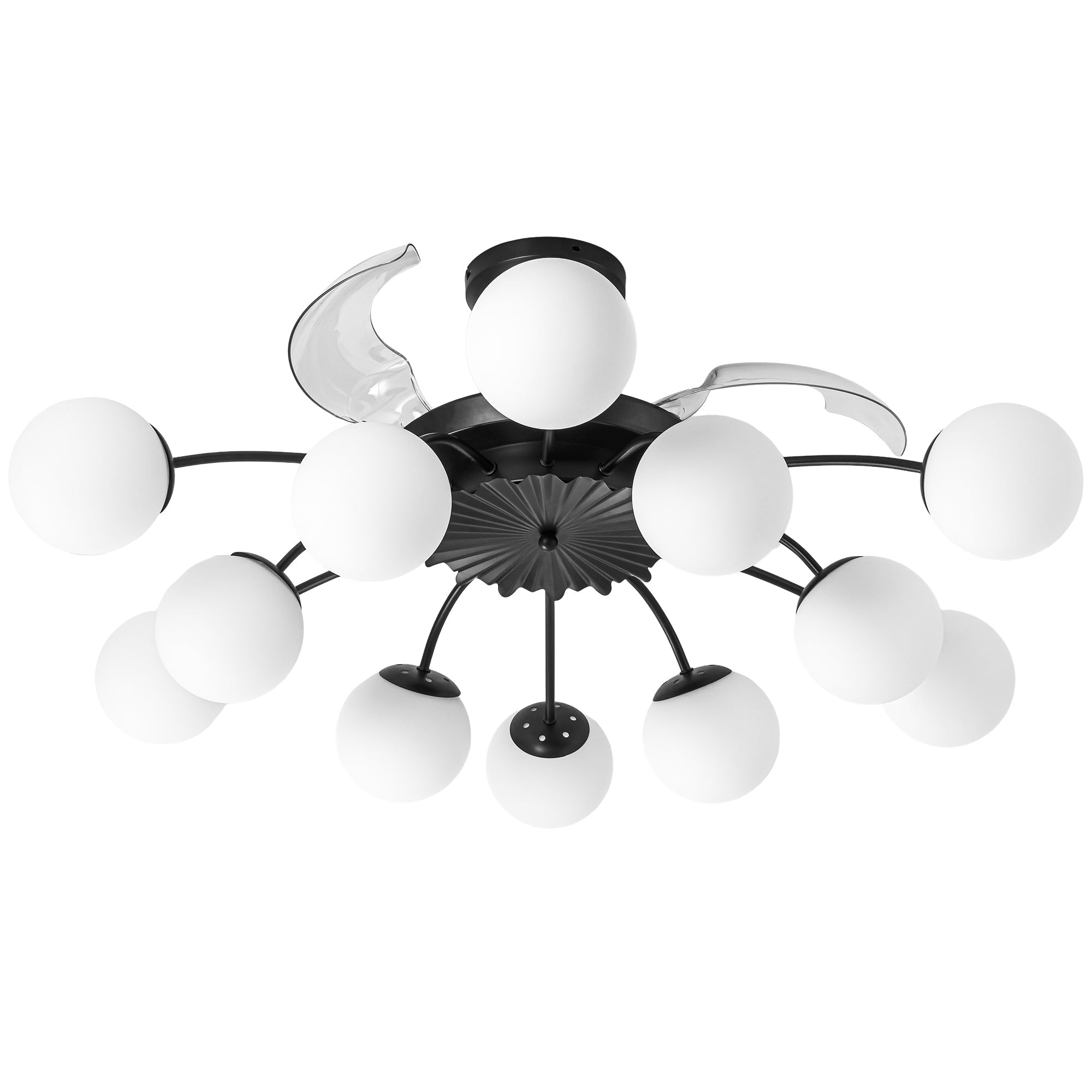 Modern 12-Light Black Globe Chandelier Fan with Remote - BeyPan