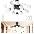 Modern 12-Light Black Globe Chandelier Fan with Remote - BeyPan
