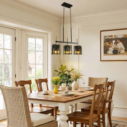 Modern Tucana 3-Light Kitchen Island Pendant Light Black Echonalyri Dining Chandeliers Glass Metal Hanging lamp