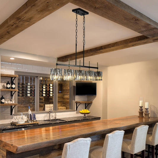 Rustic Wooden Dining Room Linear Pendant Light