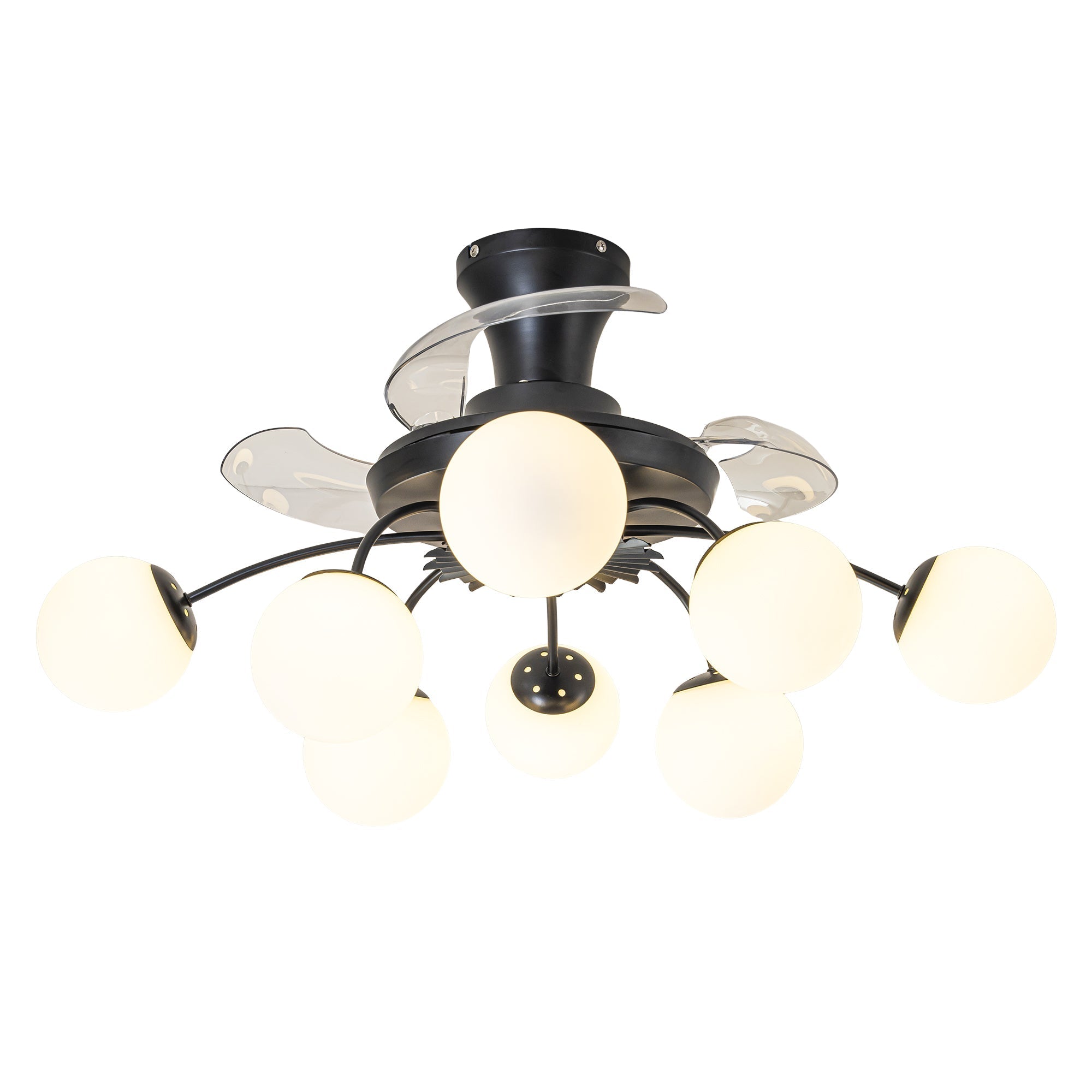 Modern Black Chandelier Fan with 8 Globe Lights & Remote - BeyPan Hauptbild