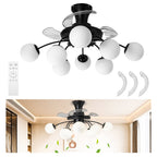 Modern Black Chandelier Fan with 8 Globe Lights & Remote - BeyPan